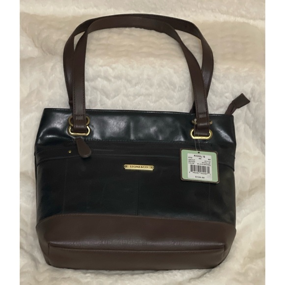 NEW Stone & Co Black Brown Megan Leather Colorblock Shoulder Bag $139 - Picture 2 of 8